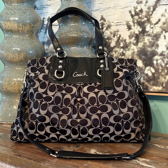 Coach Handbags - COACH ASHLEY Signature Sateen Black and Gray Shoulder Bag beautiful